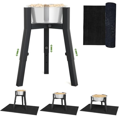 SHAINFUN Erhöhter Hundenapfständer für mittelgroße und große und extra große Hunde mit Matte, großer Hundefutterständer, verstellbar von 17,8–27,2 cm, Höhe 24,9–34 cm, starker erhöhter von SHAINFUN