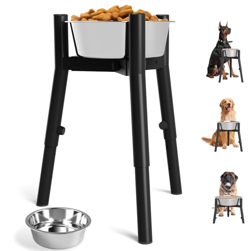 SHAINFUN Erhöhter Hundenapfständer mit Hundenäpfen für mittelgroße und große und extra große Hunde, (1,729 ml), Metall, hoch, verstellbar, 17,8–27,2 cm, Höhe 24,9–34 cm (mit Hundenapf) von SHAINFUN