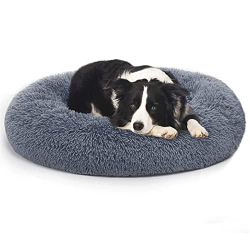 SHAIYOU Orthopädisches Hundebett Komfortables Donut Cuddler Rundes Hundebett Ultra Weiches Waschbares Hunde- Und Katzenkissenbett (60 * 60 * 15cm,Grau Blau) von SHAIYOU