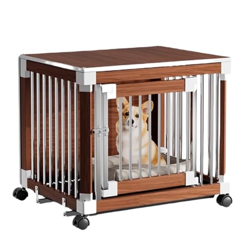 Hundekiste Möbel, Hundehütte Indoor, Robuste Hölzerne Hundekiste Ende Tisch Einfache Montage Mit Abnehmbarem Tablett Und 360 ° Leise Räder Für Kleine Hunde, Mittlere Hunde, Großer Hund(Brown,M) von SHANGDAOYU
