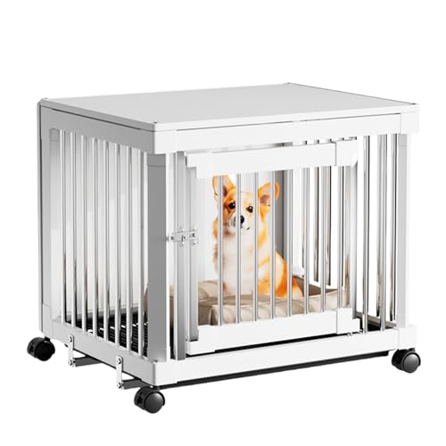 Hundekiste Möbel, Hundehütte Indoor, Robuste Hölzerne Hundekiste Ende Tisch Einfache Montage Mit Abnehmbarem Tablett Und 360 ° Leise Räder Für Kleine Hunde, Mittlere Hunde, Großer Hund(White,L) von SHANGDAOYU