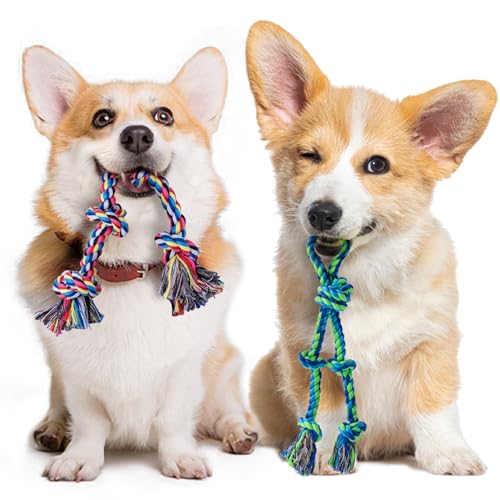 SHARLOVY 2 Pack Puppy Tething Toys, Small Dog Toys for Aggressive Chewers, Cotton Puppy Chew Toys for Teething, Interactive Tug of War Dog Rope Toy for All Puppy Small Breed von SHARLOVY