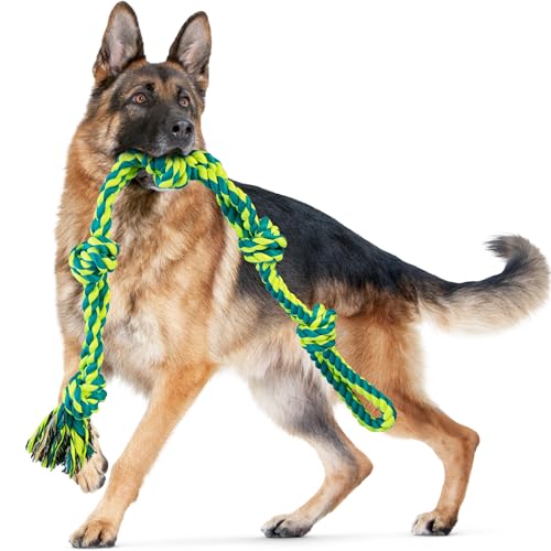 SHARLOVY Hundespielzeug für große Hunde und aggressive Kauer, extra großes, langlebiges Hundespielzeug, 5 Knoten, Seil, robustes Kauspielzeug aus Baumwolle, Knotenspielzeug für große Hunderassen, von SHARLOVY