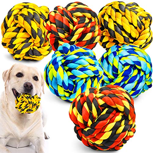 SHARLOVY Hunde-Kauspielzeug für aggressive Kauer, Hundebälle für große Hunde, robustes Hundespielzeug mit robustem, gedrehtem Baumwollseil für mittelgroße Hunde, 6 Stück, unzerstörbares Kauspielzeug von SHARLOVY