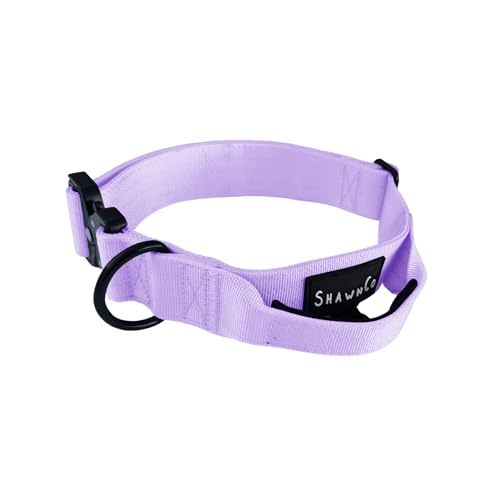 ShawnCo Basecamp Hundehalsband, verstellbar, strapazierfähig, Nylon, taktisches Hundehalsband mit Metallschnalle für mittelgroße und große Hunde (ICY Lilac, L mit Griff) von SHAWNCO