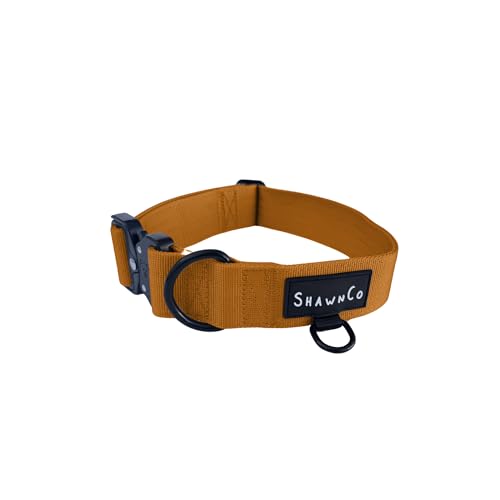 ShawnCo Basecamp Hundehalsband, verstellbar, strapazierfähig, Nylon, taktisches Hundehalsband mit Metallschnalle für mittelgroße und große Hunde (Sunset Orange, S) von SHAWNCO