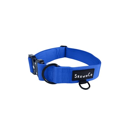 ShawnCo Basecamp Hundehalsband, verstellbar, strapazierfähiges Nylon, taktisches Hundehalsband mit Metallschnalle für mittelgroße und große Hunde (Electric Blue, M) von SHAWNCO
