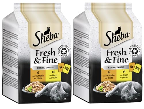 SHEBA Nassfutter Katzenfutter Fresh & Fine in Gelee - Verschiedene Geschmacksrichtungen (2x6x50g, Truthahn und Huhn) von SHEBA
