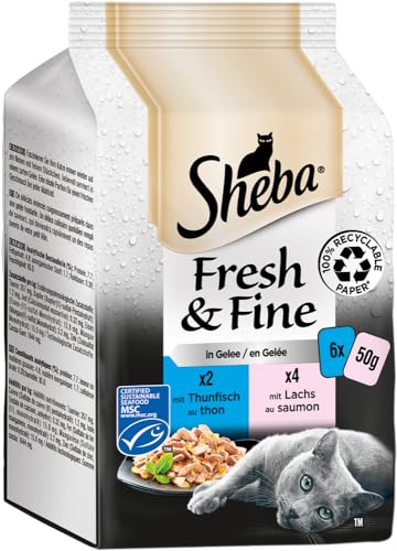SHEBA Portionsbeutel Multipack Fresh & Fine in Gelee mit Thunfisch und Lachs MSC 6 x 50g von SHEBA