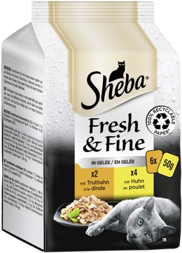 SHEBA Portionsbeutel Multipack Fresh & Fine in Gelee mit Truthahn und Huhn 6 x 50g von SHEBA