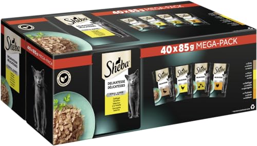 Sheba DELIKATESSE Multipack Mega Pack Portionsbeutel Geflügel Variation in Gelee 40x85g, Katzenfutter, Nassfutter von Sheba