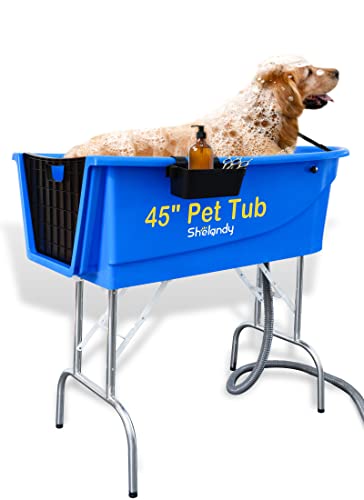 SHELANDY 45" Robuste Haustier-Pflegebadewanne – Faltbar, rutschfest, inkl. 6-Fuß Ablaufschlauch und Pflegeleine, für Haustiere bis 68 kg, ideal für rückenschonende Badezeiten von SHELANDY