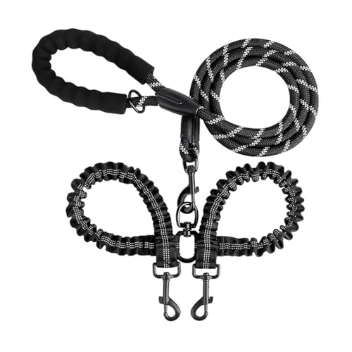 SHENGLINE Doppelte Hundeleine für zwei Hunde, robust, verstellbar, doppelte Hundeleine, kein Verheddern, Bungee-einziehbar, mehrere Leine, für Spaziergänge mit 2 Hunden, Schwarz SHENGLINE Doppelte Hundeleine für zwei Hunde, robust, verstellbar, doppelte Hundeleine, kein Verheddern, Bungee-einziehbar, mehrere Leine, für Spaziergänge mit 2 Hunden, Schwarz von SHENGLINE