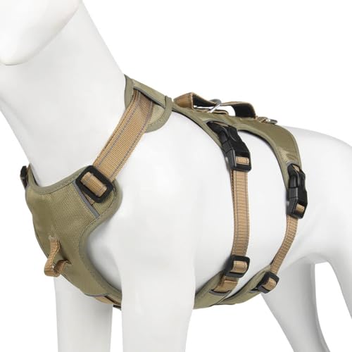 SHENGLINE Pet No Pull Hundegeschirr, verstellbares Nylon-Geschirr mit weicher Polsterung, reflektierend und strapazierfähig Hundegeschirr für kleine, mittelgroße und große Hunde (Khaki, L) von SHENGLINE