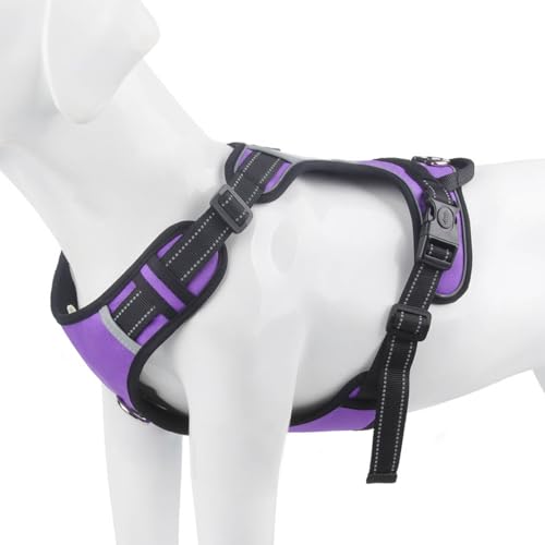 SHENGLINE Pet No Pull Hundegeschirr, verstellbares Nylon-Geschirr mit weicher Polsterung, reflektierendes und strapazierfähiges Hundegeschirr für kleine, mittelgroße und große Hunde (Lila, L) von SHENGLINE