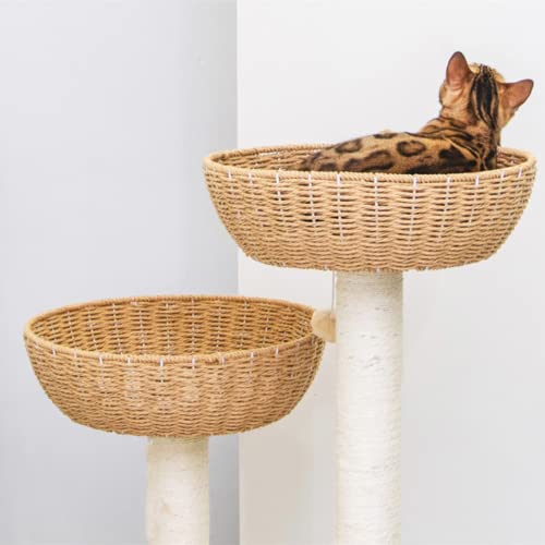 SHENGOCASE 2 Stück Katzenturm Baum Zubehör Ersatzteil Korb Bett Handgewebte Weide Rattan Katzennest Schüssel Bett mit weichem Kissen von SHENGOCASE