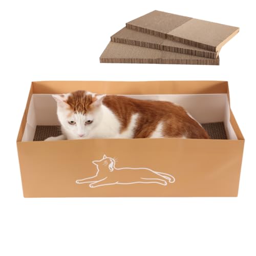 SHENGOCASE 3 Stück 54,9 cm extra lange Katzenkratzunterlage mit Box, horizontales Kratzbrett aus Karton für große Katzen, Maine Coon, wendbar SHENGOCASE 3 Stück 54,9 cm extra lange Katzenkratzunterlage mit Box, horizontales Kratzbrett aus Karton für große Katzen, Maine Coon, wendbar von SHENGOCASE