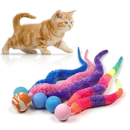 SHENGSEN Gemischter Hüpfball mit Schwanz, Katzenspielzeug, Regenbogen-Zauberwurm mit Ball, Spielzeug für Katzen, bunt, flauschiger Wurm, Hüpfbälle, Katzenspielzeug SHENGSEN Gemischter Hüpfball mit Schwanz, Katzenspielzeug, Regenbogen-Zauberwurm mit Ball, Spielzeug für Katzen, bunt, flauschiger Wurm, Hüpfbälle, Katzenspielzeug von SHENGSEN