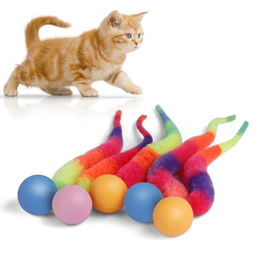 SHENGSEN Hüpfball mit Schwanz, Katzenspielzeug, Regenbogenfarben, kleiner magischer Wurm mit Ball, Spielzeug für Katzen, bunt, flauschiger Wurm, Hüpfbälle, Katzenspielzeug SHENGSEN Hüpfball mit Schwanz, Katzenspielzeug, Regenbogenfarben, kleiner magischer Wurm mit Ball, Spielzeug für Katzen, bunt, flauschiger Wurm, Hüpfbälle, Katzenspielzeug von SHENGSEN