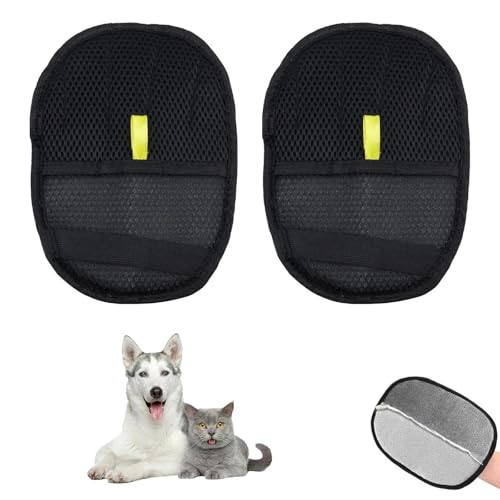 SHENGYIG 2 Stück Haarentfernungshandschuh für Haustiere, Fünffingrig Fusselhandschuh, Netzmaterial Tierhaarentfernungshandschuh, Schwarz Haarentferner Handschuh, für Kleidung, Katzen und Hunde von SHENGYIG