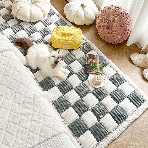 Cremefarbene große karierte quadratische Haustiermatte Bett Couchbezug, Funnyfuzzy Couchbezug, Hundedecken für große Hunde, wasserdichte Decke Hundebettbezug Haustierdecke (45 x 45 cm, Graublau) von SHENJIA