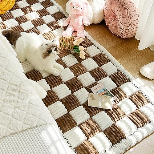 Cremefarbene große karierte quadratische Haustiermatte Bett Couchbezug, Funnyfuzzy Couchbezug, Hundedecken für große Hunde, wasserdichte Decke Hundebettbezug Haustierdecke (70 x 150 cm, Dunkelbraun) von SHENJIA