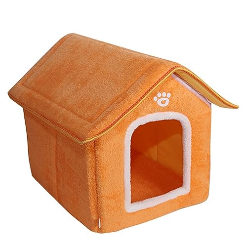 Hundebett für kleine Hunde und Katzen, waschbar und rutschfest, ultraweich, Deluxe-Haustierzelte, leise und versteckt, bequeme Hundehütte (Größe: L 48,3 x 43,2 x 48,2 cm, Farbe: Gelb) von SHENJIA