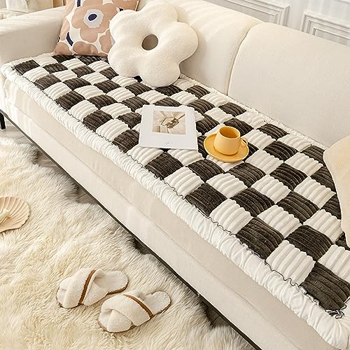 SHENJIA Flauschige Haustier Couchdecke, Karierte Quadratische Haustier-Bettmatte-Decken, Winter Verdickt Maschine Waschbar Fußböden Matte Für Die Meisten Hund Katze(Size:27.6 * 82.7 in,Color:Black) von SHENJIA