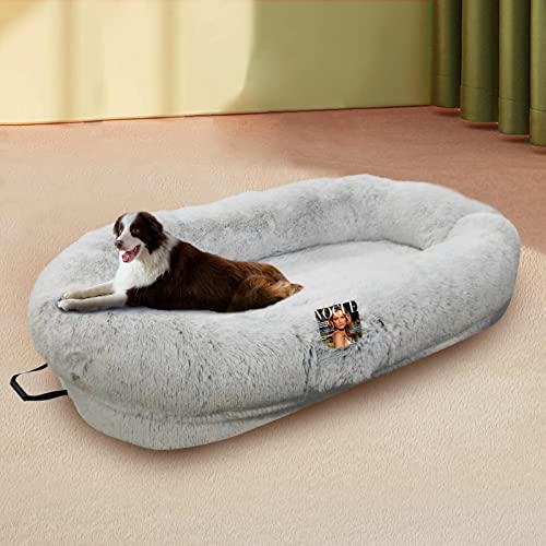 SHENJIA Großes menschliches Hundebett, Sitzsack-Bett für Erwachsene, Kinder und Haustiere, bequemes Plüsch, große Hundebetten mit Memory-Schaum, mit Kissen und Decken, Grau SHENJIA Großes menschliches Hundebett, Sitzsack-Bett für Erwachsene, Kinder und Haustiere, bequemes Plüsch, große Hundebetten mit Memory-Schaum, mit Kissen und Decken, Grau von SHENJIA