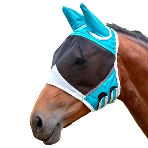 Vollständige Abdeckung Pferd Fliegenmaske mit Ohrenabdeckungen, UV-Schutz, rundum atmungsaktives Mesh-Design, geeignet für alle Pferderassen und Kopfformen (L) von SHEYLE