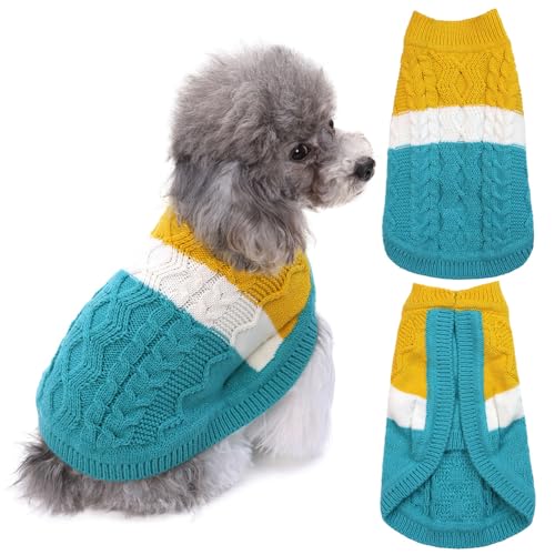 SHIAOMIN Dreifarbiger Hunde-Strickpullover – niedlicher Welpenumhang, Farbblock, Winterkleidung, warmer, dicker Pullover für kleine Hunde und Katzen (groß) von SHIAOMIN