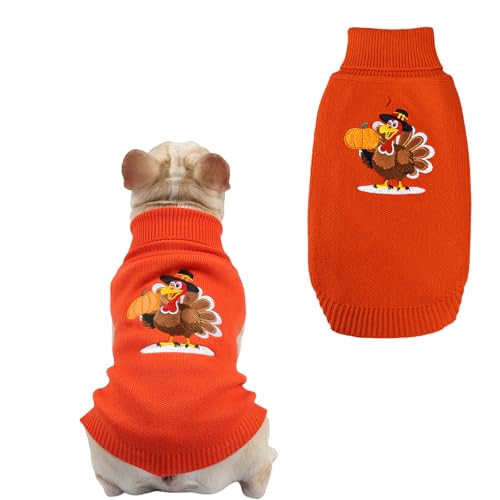 SHIAOMIN Thanksgiving-Hundepullover – Truthahn-Hundepullover, klassische Strickware mit Loch für die Leine, warmer Winter-Rollkragenpullover für kleine und mittelgroße Rassen, Größe L SHIAOMIN Thanksgiving-Hundepullover – Truthahn-Hundepullover, klassische Strickware mit Loch für die Leine, warmer Winter-Rollkragenpullover für kleine und mittelgroße Rassen, Größe L von SHIAOMIN