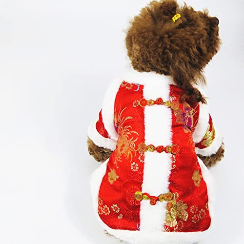 Worderful Dog Tang Blessing Chinesische Traditionelle Haustier-Chrysanthemen-Mantel Winter Katze Neujahr Kostüm für kleine, mittelgroße Hunde Katzen (Medium, Chrysan) von SHIAOMIN