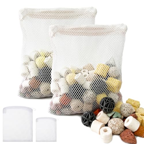 SHIGATSU Biologische Filtermedien für Aquarien, 2-in-1 Bio-Kugeln, Keramik-Ring-Set mit Netzbeutel für Aquariumfilter, Teich und Aquarium (1 kg mit 2 Größen Netzbeutel) von SHIGATSU