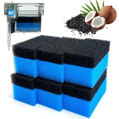 SHIGATSU Ersatz-Aquarium-Schwamm-Filtereinsätze und Kohlefilter für AquaClear 50 Powerfilter, Aquariumfilter für Aquarien von 20 bis 50 Gallonen (12 Stück) von SHIGATSU