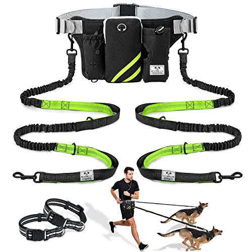 SHINE HAI Einziehbare Hundeleine mit Zwei Bungees für 2 Hunde, Verstellbarer Taillengürtel, reflektierende Nähte für Laufen, Spazierengehen, Wandern, Joggen, Radfahren, Schwarz - Grün SHINE HAI Einziehbare Hundeleine mit Zwei Bungees für 2 Hunde, Verstellbarer Taillengürtel, reflektierende Nähte für Laufen, Spazierengehen, Wandern, Joggen, Radfahren, Schwarz - Grün von SHINE HAI
