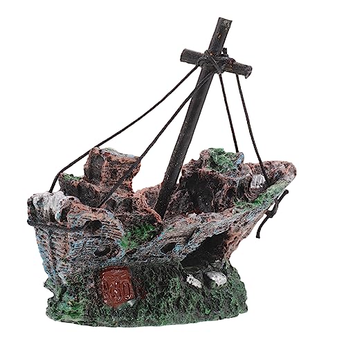 SHINEOFI Schiff Dekoration für Aquarien Realistische Resin Statue als Fischbecken Ornament für Garnelen und Fische Aquarien Deko für Wohnräume und Zimmergestaltung von SHINEOFI