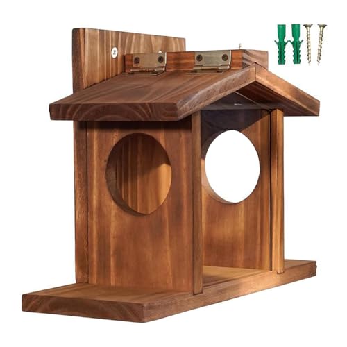 Eichhörnchen-Futterstation mit großem Fassungsvermögen, einfaches Nachfüllen, Streifenhörnchen, Picknicktisch mit Maiskolbenhalter, Holzhaus, Outdoor, Garten, Holzfarbe von SHINROAD