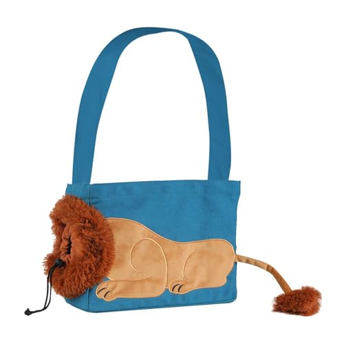 Haustier-Umhängetasche, Cross-Body-Tragetasche, aus Leinen, Löwenform, Katzen-Schlinge für kleine Hunde, Katzen, verstellbare Tragetasche mit atmungsaktivem Netzgewebe, kratzfest, Seeblau, S von SHINROAD