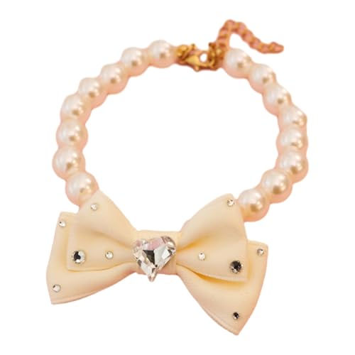 Haustierhalsband aus Satinband, hochwertige Kunstperlen-Halskette mit Schleifen-Design für Hunde und Katzen, elegantes Strassverziertes Accessoire, formelle Anlässe, Beige, M Haustierhalsband aus Satinband, hochwertige Kunstperlen-Halskette mit Schleifen-Design für Hunde und Katzen, elegantes Strassverziertes Accessoire, formelle Anlässe, Beige, M von SHINROAD