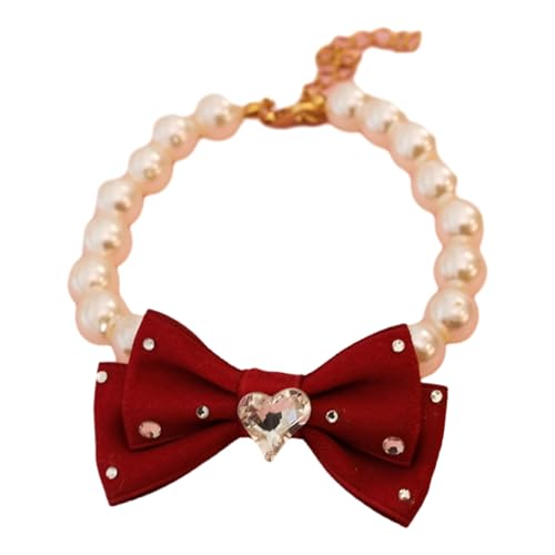Haustierhalsband aus Satinband, hochwertige Kunstperlen-Halskette mit Schleifen-Design für Hunde und Katzen, elegantes Strassverziertes Accessoire, formelle Anlässe, Rot, Größe L Haustierhalsband aus Satinband, hochwertige Kunstperlen-Halskette mit Schleifen-Design für Hunde und Katzen, elegantes Strassverziertes Accessoire, formelle Anlässe, Rot, Größe L von SHINROAD