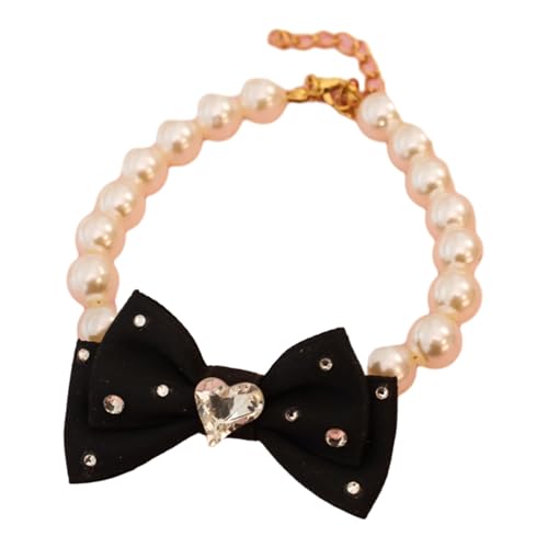 Haustierhalsband aus Satinband, hochwertige Kunstperlen-Halskette mit Schleifen-Design für Hunde und Katzen, elegantes Strassverziertes Accessoire, formelle Anlässe, Schwarz, Größe M Haustierhalsband aus Satinband, hochwertige Kunstperlen-Halskette mit Schleifen-Design für Hunde und Katzen, elegantes Strassverziertes Accessoire, formelle Anlässe, Schwarz, Größe M von SHINROAD