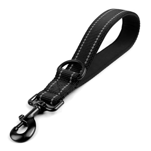 Hundeleine mit drehbarem Clip, kurz, strapazierfähig, reflektierend, 3,1 cm breit, mit D-Ring-Griff, Neopren, gepolsterter Griff für mittelgroße und große Hunde, verhindert Schwarz, Größe M von SHINROAD