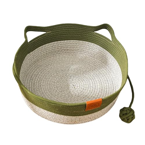 SHINROAD Bequemer Katzenrückzugsort Gewebter Seilkorb Handbett mit interaktiver Kratzmatte Spielball für Indoor Katzen Kaninchen Welpen Langlebig Kratzen Grün M von SHINROAD