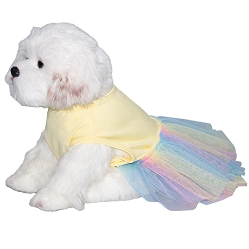 SHINROAD Bunter Gaze-Rock für Hunde, bunter Saum, verkleidet mit Milchfasern, Tüll, Prinzessinnenkleid, für Sommer, Gelb, Größe XL von SHINROAD
