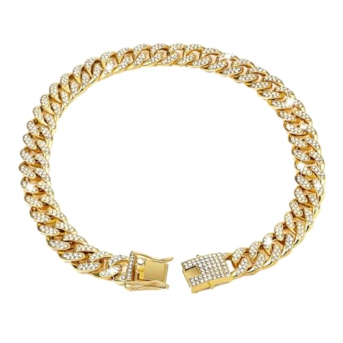 SHINROAD Haustier-Halskette mit Schnallen-Design, kubanische Kette mit funkelnden Strasssteinen, elegant, bequem für kleine, mittelgroße und große Hunde, einfach zu tragen, Schmuck, goldfarben, Größe SHINROAD Haustier-Halskette mit Schnallen-Design, kubanische Kette mit funkelnden Strasssteinen, elegant, bequem für kleine, mittelgroße und große Hunde, einfach zu tragen, Schmuck, goldfarben, Größe von SHINROAD
