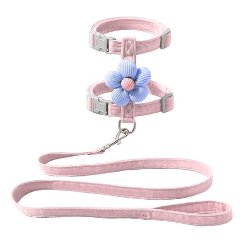 SHINROAD Haustiergeschirr für Katzen, Katzenleine, verstellbares Set, atmungsaktives Netzgewebe mit Blumendekor, leicht, bequem, tägliche Spaziergänge, ausbruchsicheres Halsband, Größe S bis Rosa von SHINROAD