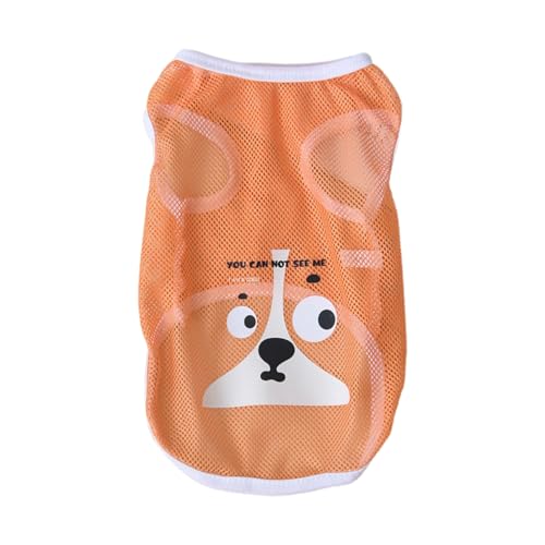 SHINROAD Haustierkleidung mit Cartoon-Druck-Design, lustige Designs, Weste, Top, bequem, Sommer, kühles Netzgewebe, atmungsaktives T-Shirt für Hunde, Orange, Größe M von SHINROAD