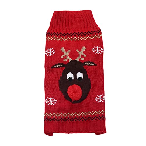 SHINROAD Haustierpullover Hundekleidung O-Ausschnitt Vorderbein Rippenbesatz Pullover Kleidung Rote Nase Hirsch Weihnachten Welpe Kostüm Rot S von SHINROAD