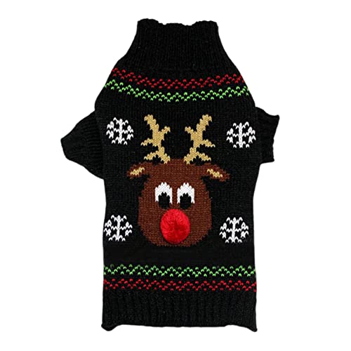 SHINROAD Haustierpullover Hundekleidung O-Ausschnitt Vorderbein Rippenbesatz Pullover Kleidung Rote Nase Hirsch Weihnachten Welpe Kostüm Schwarz 2XL von SHINROAD